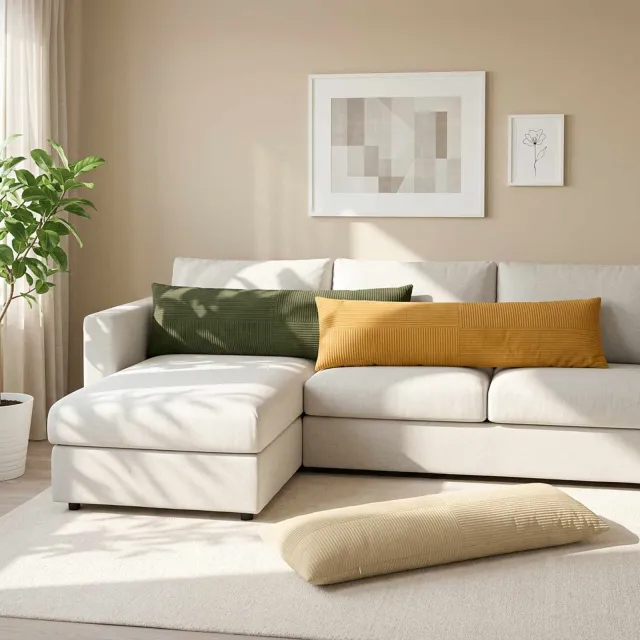vidaXL Kussensloop 2 st ALMELO Geel 40 x 145 cm corduroy, foto 2