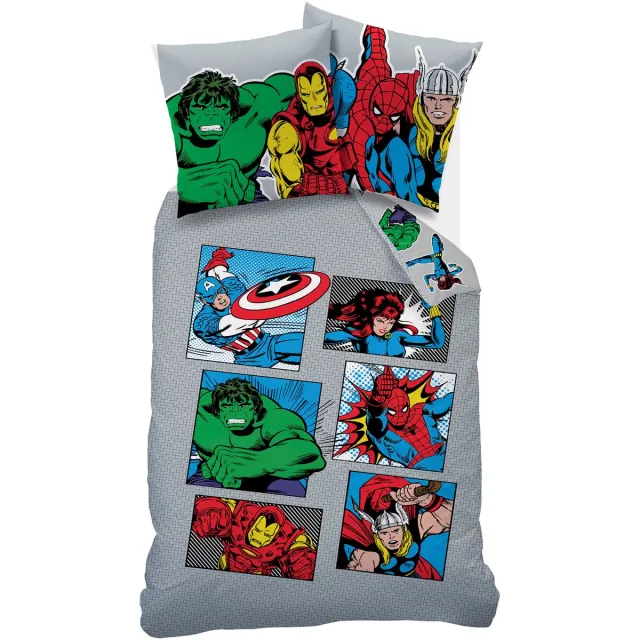 Marvel Avengers Dekbedovertrek Comics - 140 x 200 + 63 x 63 cm - Katoen Grijs