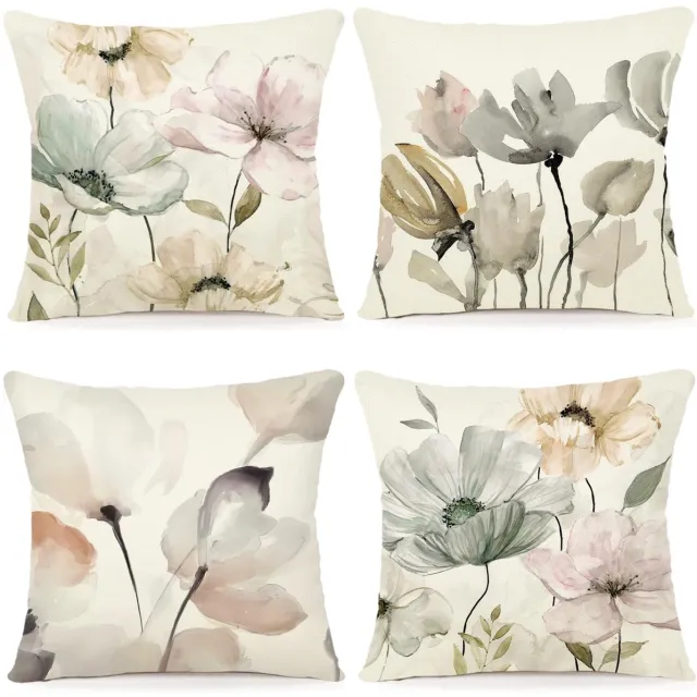 Ibenzoa Bloemenpatroon Sierkussenhoezen 60 x 60 cm, Set van 4 voor Binnen en Buiten kleurjik
