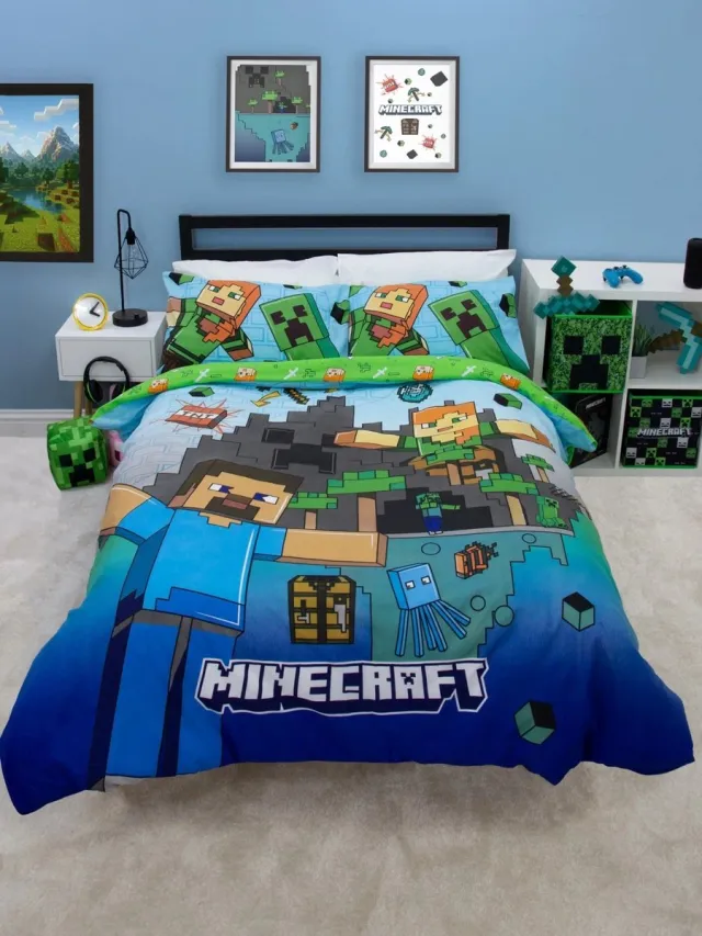Minecraft Dekbedovertrek Blocks - Tweepersoons 200 x 200 cm - Polykatoen (Katoen/Polyester) - Inclusief 2 Kussenslopen multi colour