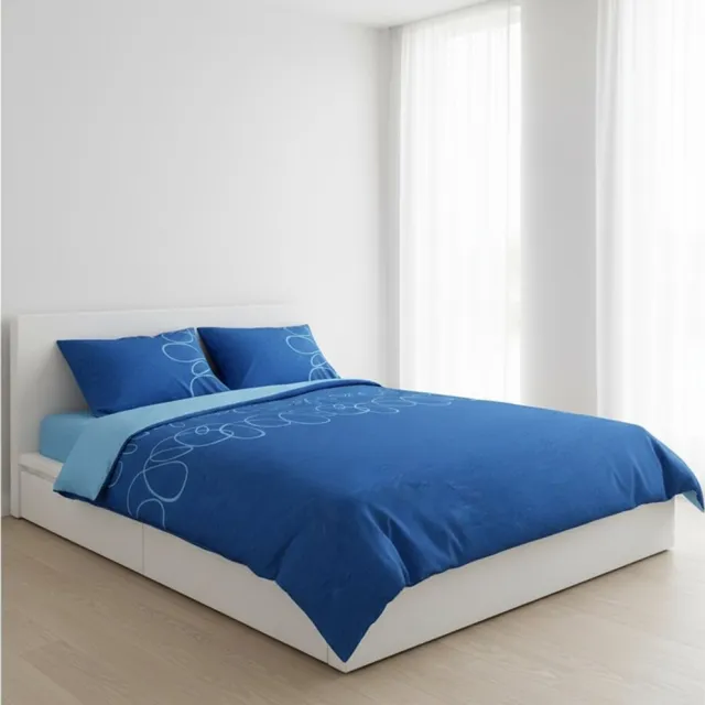 SENZATIONE 100% Katoen Percaline Dekbedovertrek 240x200/220-2x60x70 cm CURLY BLAUW MULTI