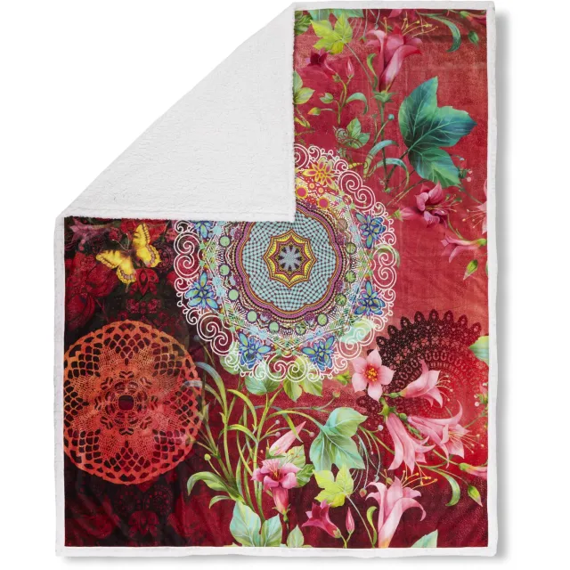 Hip Plaid 130x160 cm - Mandala en Bloemen Print - Rood/Multicolor - Polyester - Voor 1 Persoon NTB