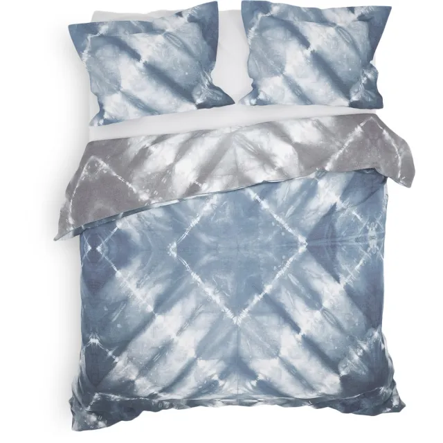 Heckettlane Ellinas Dekbedovertrek - Tweepersoons - Dekbedovertrek van 100% Katoen-Satijn - 200x200-220 cm - Blauw