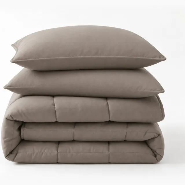 decoware Deluxe Lazy Dekbed zonder Overtrek Bruin - 200x220 cm - Inclusief 2 Kussenslopen - Percale Katoen - Bruin - Dekbed met vaste hoes - Hoesloos & Wasbaar dekbed