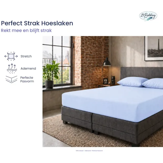 24-Bedding Jersey Hoeslaken - Extra zacht - 97% katoen - 3% Elastaan - 120x220 cm - Licht Blauw - 30 cm