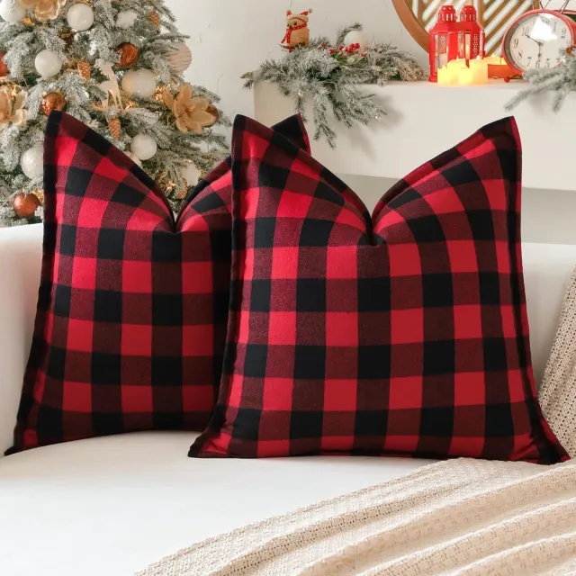 Unyqoos Set van 2 stijlvolle geruite kussenhoezen in rood voor diverse woonstijlen 40 x 40 cm rood zwart