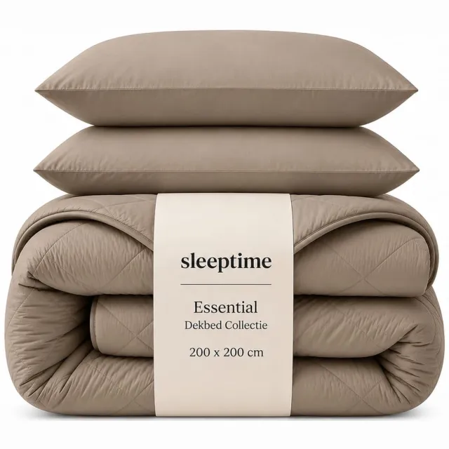 Sleeptime 2 in 1 Wasbaar Dekbed zonder Overtrek - Tweepersoons 200x200 cm - Inclusief 2 Kussenslopen 60x70 cm - Taupe