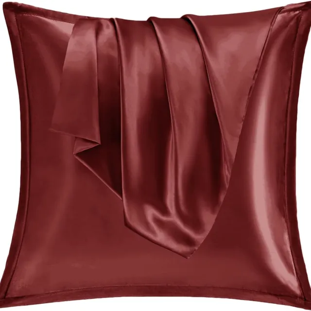 Vielit Satijnen kussensloop, 60 x 60 cm, zacht vergelijkbaar met zijden kussensloop, premium kussensloop, set van 2 kussenslopen, rood, voor haar en huid, eco-certificaat met ritssluiting wijnrood