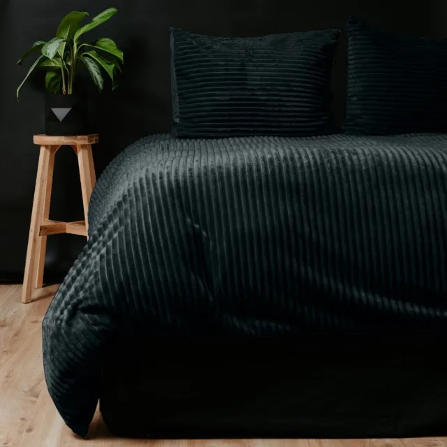 Droomtextiel Zachte Teddy Rib Fleece Dekbedovertrek Zwart Eenpersoons - 140x200/220 cm - Heerlijk Zachte Teddy Rib