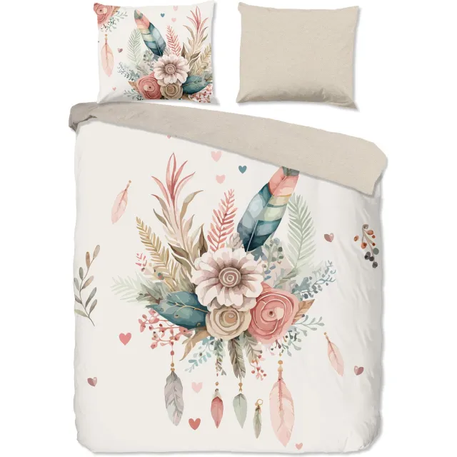 Good Morning dekbedovertrek bloemen en veren - Ecru - 100% Katoen renforce