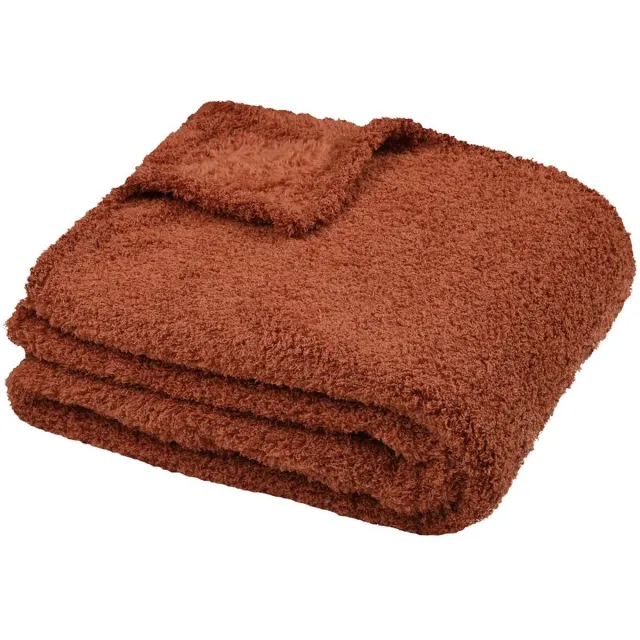 Stof Textiles Plaid/bankdeken Montreal - terracotta - 180 x 220 cm - harige polyester stof - 2 persoons Terracotta bruin