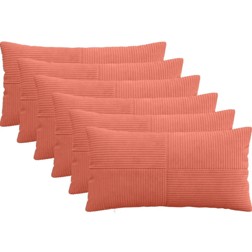 vidaXL Kussensloop 6 st ALMELO Rood-oranje 40 x 80 cm corduroy, foto 3