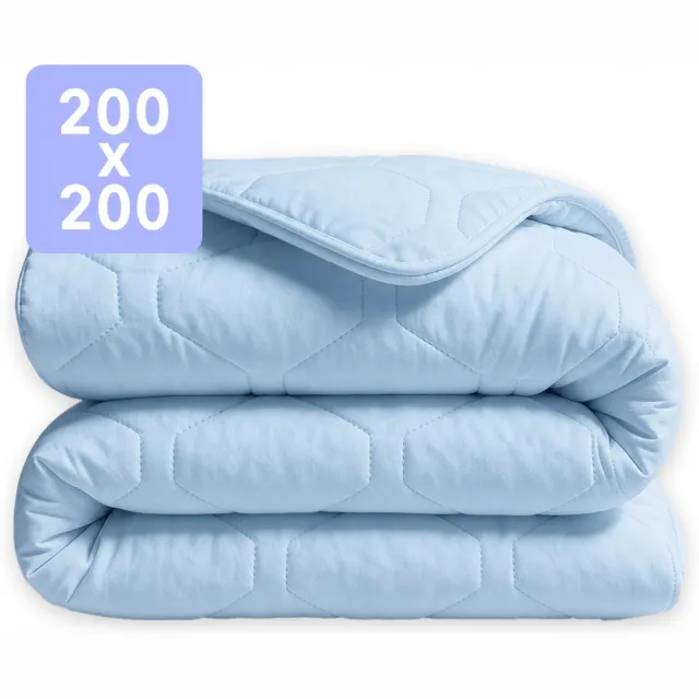 Happybed Dekbed zonder overtrek 200x200 - Wasbaar Dekbed - Bedrukt dekbed zonder hoes - Hoesloos Dekbed - Tweepersoonsdekbed - Light Blue