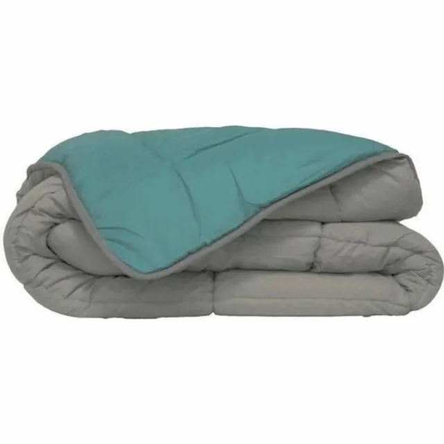 POYET MOTTE Bedrukt Dekbed Hoesloos Wasbaar Zonder Overtrek Tweepersoons - Zelesta® Easybed - Lichtgrijs & Zeegroen 200x200cm