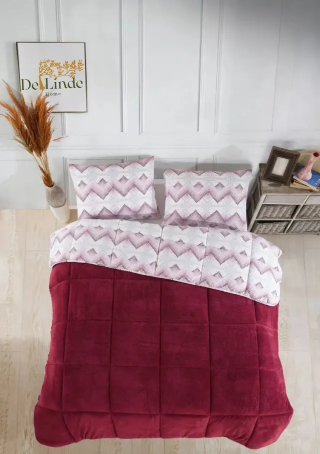 De Linde Home Dekbed zonder overtrek - Inclusief Kussenslopen - Bordeaux - ca. 220x240 cm - Lits-jumeaux - 2 in 1 Dekbed - Teddy - Zacht & Hypoallergeen - 4 Seizoenen - Dubbelzijdig - Wasbaar - Ultra Soft - De Linde Home