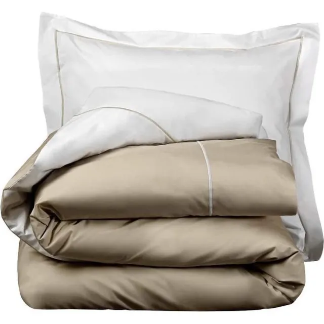 De Witte Lietaer Dekbedovertrek Katoen Perkal Bumblebee - Hotelmaat - 260 x 240 cm - Multi White/Bision Taupe