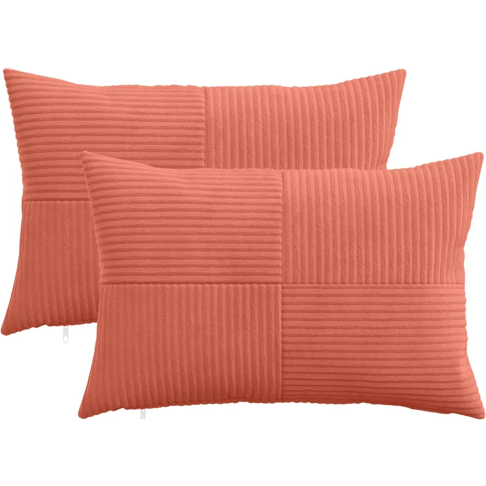 vidaXL Kussensloop 2 st ALMELO Rood-oranje 30 x 50 cm corduroy, foto 3