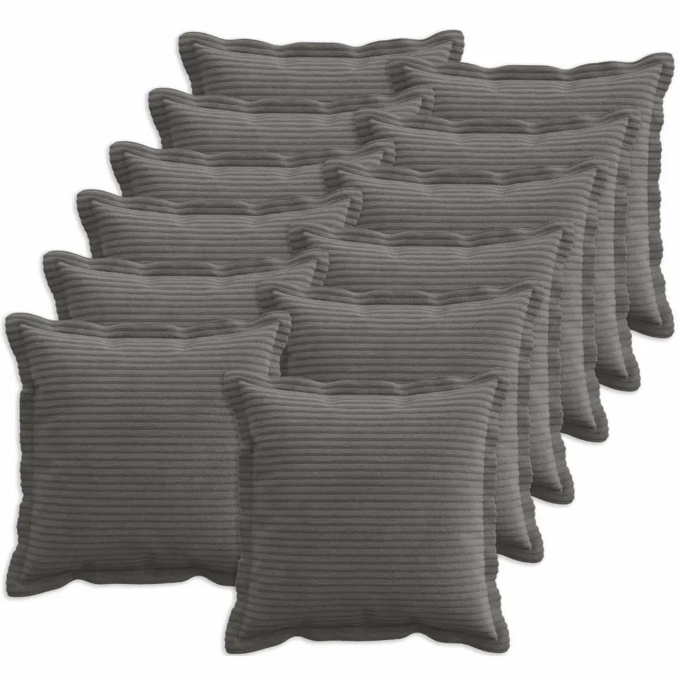 vidaXL Kussensloop 12 st HOUTEN Donkergrijs 45 x 45 cm corduroy, foto 3