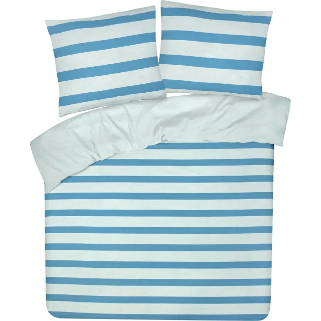 DoubleDry Dekbedovertrek My Design 100% Katoen - Tweepersoons 200x200 cm + 2 Kussenslopen - streep blauw