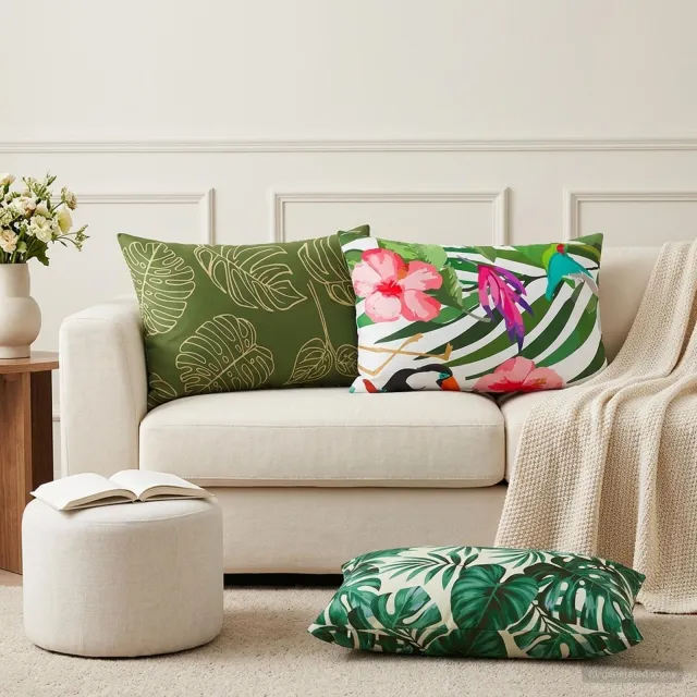 vidaXL Kussensloop 6 st HEERLEN Bladpatroon 50 x 75 cm Polyester Groen