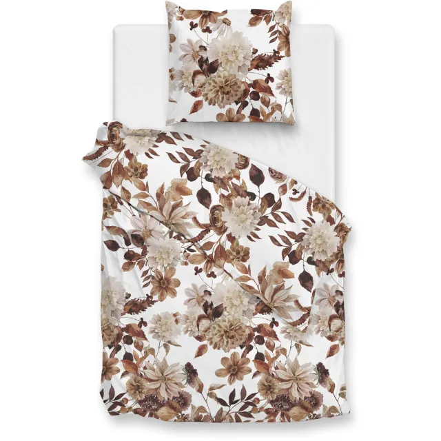 Zohome Dekbedovertrek Sofia - Bedlinnen met Bloemen print - Bruin - Dekbedhoes van 100% Katoen-Flanel Meerkleurig