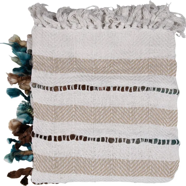 Clayre & Eef Plaid 125x150 cm Beige Katoen Strepen