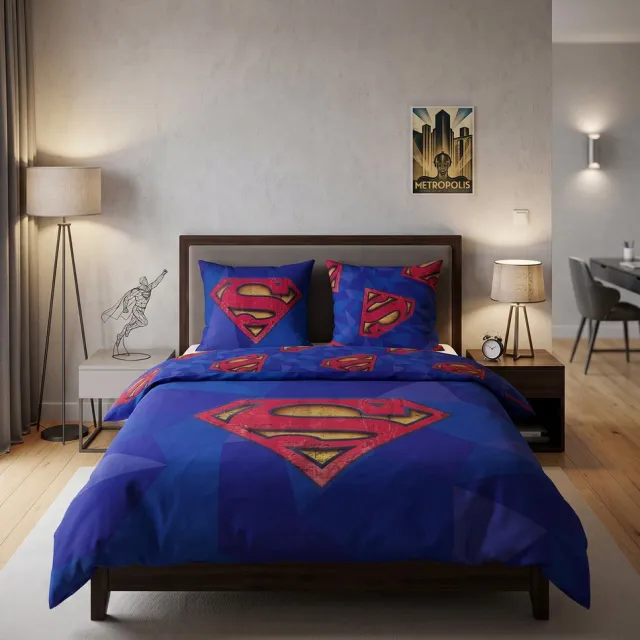 Superman Dekbedovertrek 240 x 220 cm polykatoen blauw