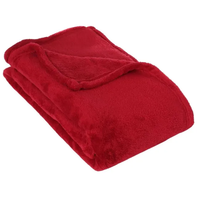 Atmosphera Fleece deken of plaid - diep rood - 125 x 150 cm - polyester - Bankdeken - Fleece plaid