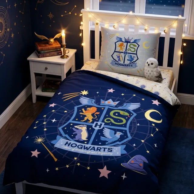 Harry Potter Dekbedovertrek - Eenpersoons - 140 x 200 cm - 65 x 65 cm - Polycotton Blauw