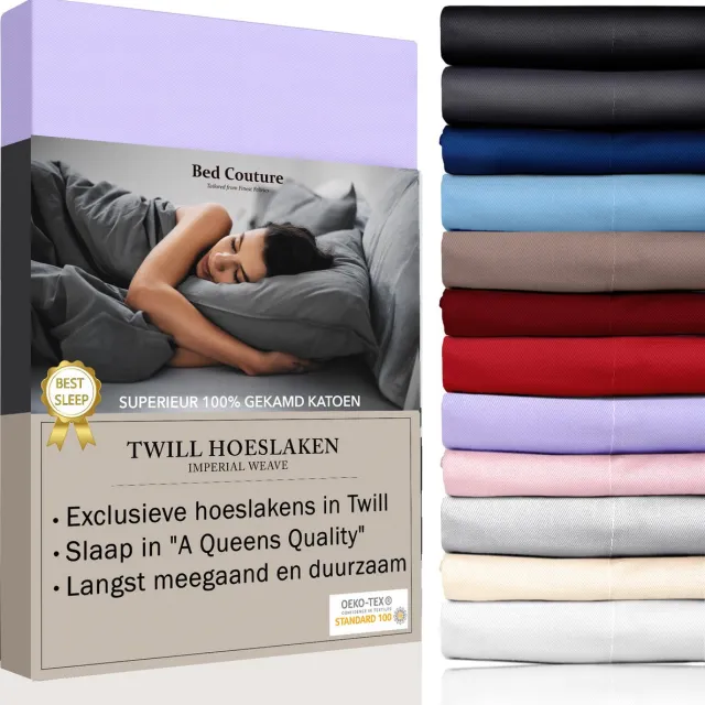 Bed Couture Hoeslaken van 100% Katoen - Lits-Jumeaux extra breed 200x200cm - Hoekhoogte 30cm - Ultra Zacht en Duurzaam - Lavendel