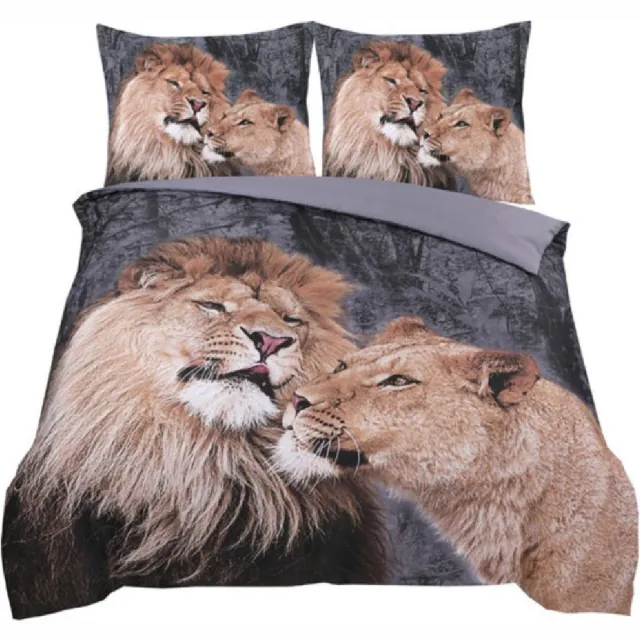 Husch Dekbedovertrek Lion Love Antraciet|Taupe- Tweepersoons -200x200/220cm + 2 kussenslopen 60x70cm Antaciet-Taupe