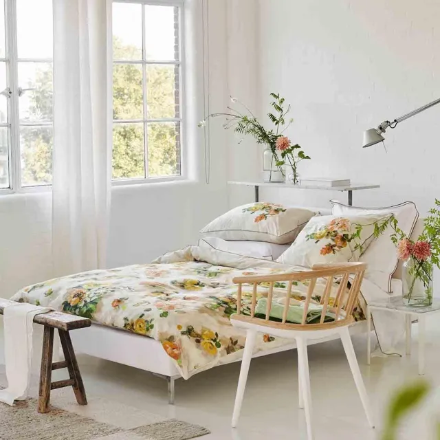 Designers Guild Giardino di rose acacia - Effen dekbedovertrek in perkal katoen Beige