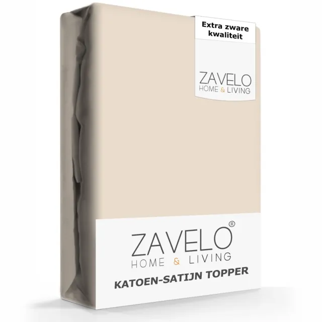 Zavelo Deluxe Katoen-Satijn Topper Hoeslaken Zand-Lits-jumeaux (180x220 cm) Beige