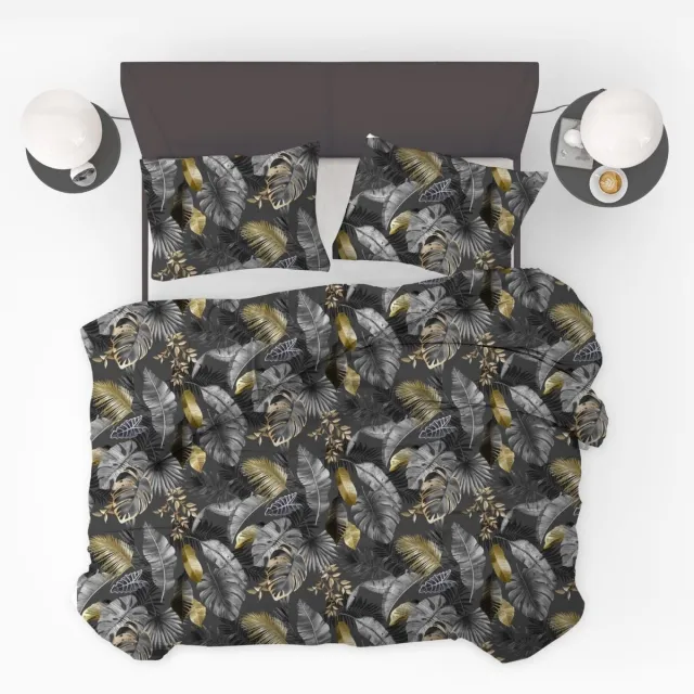 Beau Maison Dekbedovertrek Jungle Style - 140x200/220cm + 1 kussensloop - 100% Microperkal Antraciet Goud