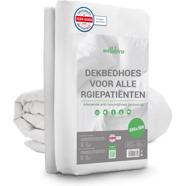 Welldora Anti-Allergie Dekbedovertrek 200x200 cm met Rits | Dekbed Overtrek tegen Huisstofmijt & Allergenen | Medisch getest en Oeko-Tex Gecertificeerd | Ademend, Wasbaar tot 95°C | Dekbedhoes 200 x 200 Volwassenen | Voor gevoelige Huid & Allergieën Wit