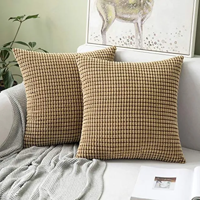 Miulee Set van 2 kussenhoezen Corduroy Decoratieve kussensloop Bankkussen Decoratieve bankkussenhoes Zacht voor woonkamer Slaapkamer 50x50 cm, 20x20 inch Bruin