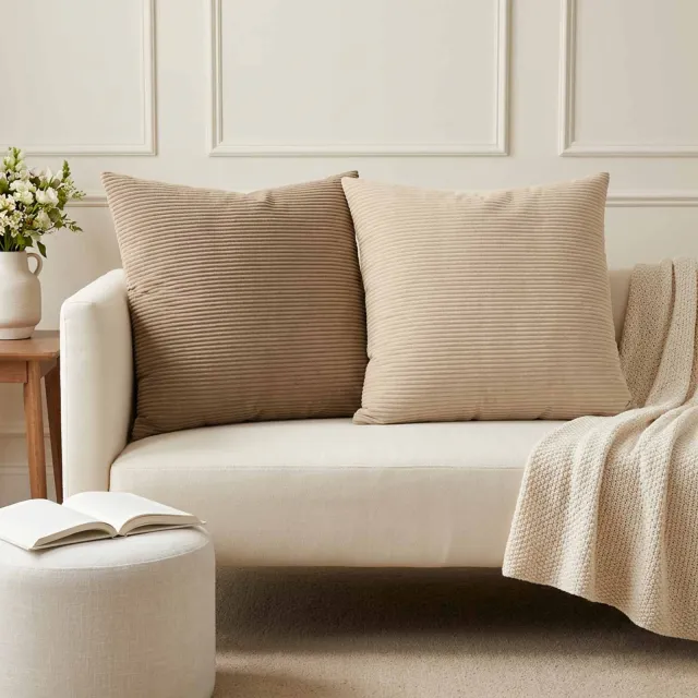 vidaXL Kussensloop 2 st HEERLEN Taupe 60 x 60 cm corduroy, foto 2