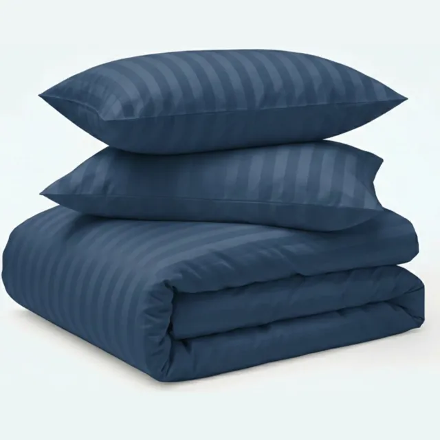 decoware Dekbedovertrek Hotelstreep 240x220 cm - Blauw - Katoensatijn - Met Kussenslopen - Lits-jumeaux