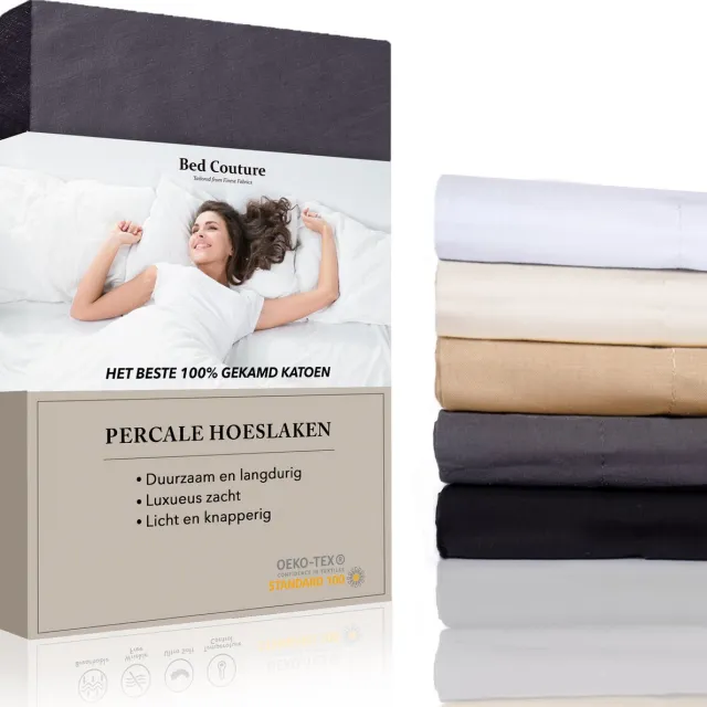 Bed Couture Percale Hoeslaken van 100% hoogwaardig imperal weave Katoen - Eenpersoons 100x200cm - Hoekhoogte 30cm - Ultra zacht en soepel - Antraciet