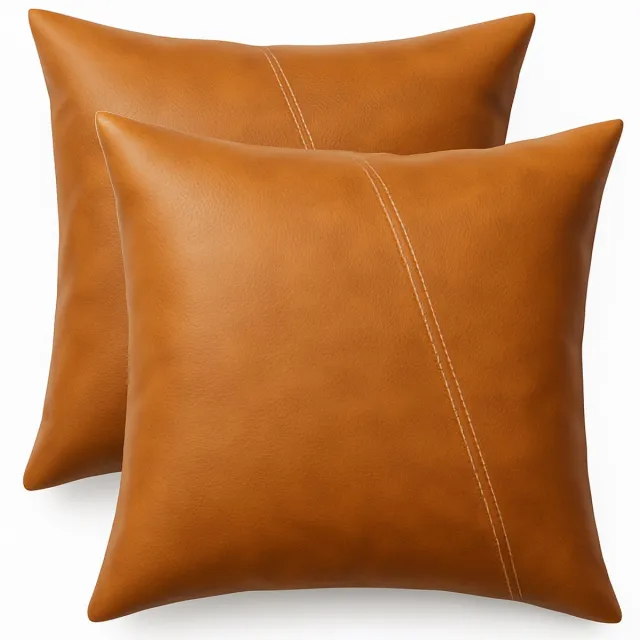 Moon Light Distributions Set van 2 luxe kussenhoezen van imitatieleer met handgestikte diagonale lijnen – 45,7x45,7 cm – Milan, waterafstotend, geschikt voor kussens van 45x45 of 50x50 cm Milaan