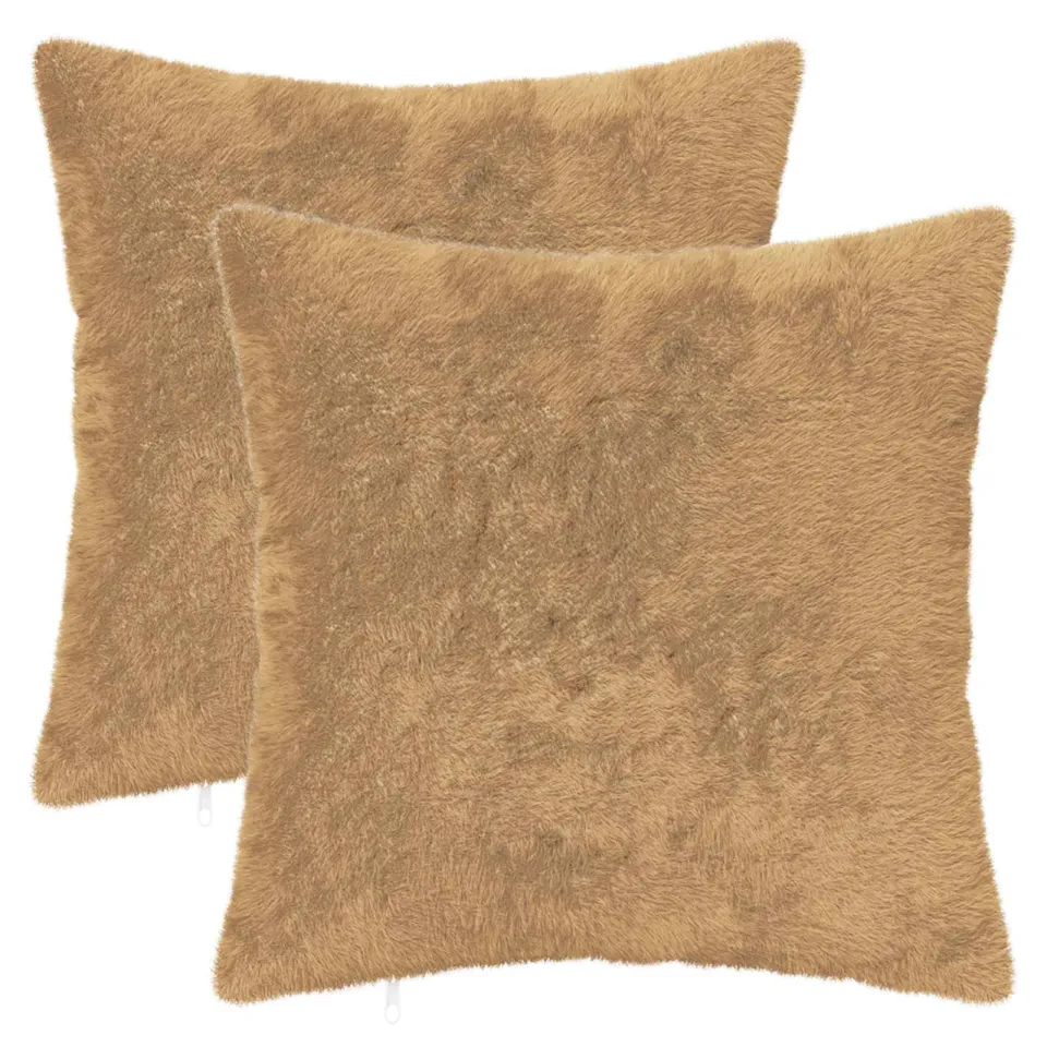 vidaXL Kussensloop 2 st HEERLEN Taupe 45 x 45 cm Nep Konijnenbont, foto 3