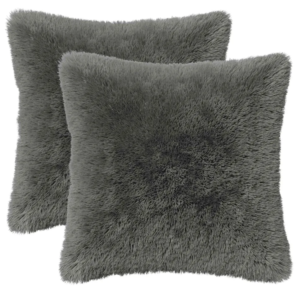 vidaXL Kussensloop 2 st HEERLEN Lichtgrijs 45 x 45 cm PV Fleece, foto 3
