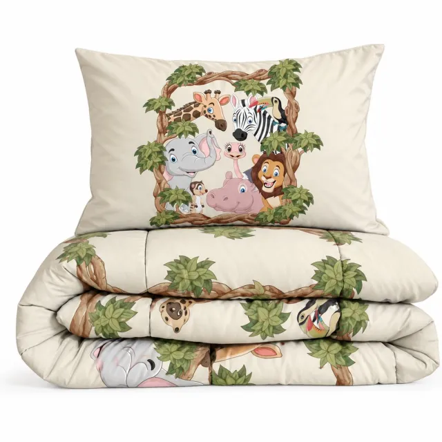 Eleganzzz Kinderdekbed Zonder Overtrek Jungle Kingdom - Jungle Kinderdekbed - Multi - 140x200 cm - Microvezel - Inclusief Kussensloop