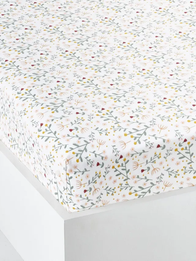vertbaudet Hoeslaken BLOEMEN baby ECRU/MEERKLEURIG