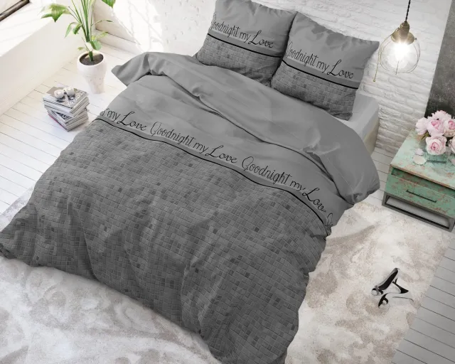 Sleeptime Goodnight my Love - Dekbedovertrekset - Lits-Jumeaux - 240x200/220 + 2 kussenslopen 60x70 - Grijs
