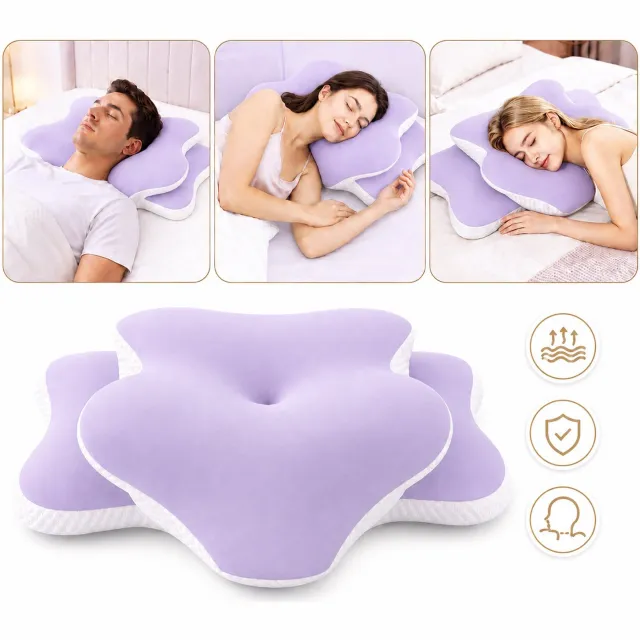 MIVRAY Hoofdkussen – Ergonomische Vlindervorm voor Nekondersteuning – 60 × 35 × 13 cm – Gebreide Stof en Traagschuim – Grijs, Wit of Paars – Voor Zij, Rug- en Wisselslapers