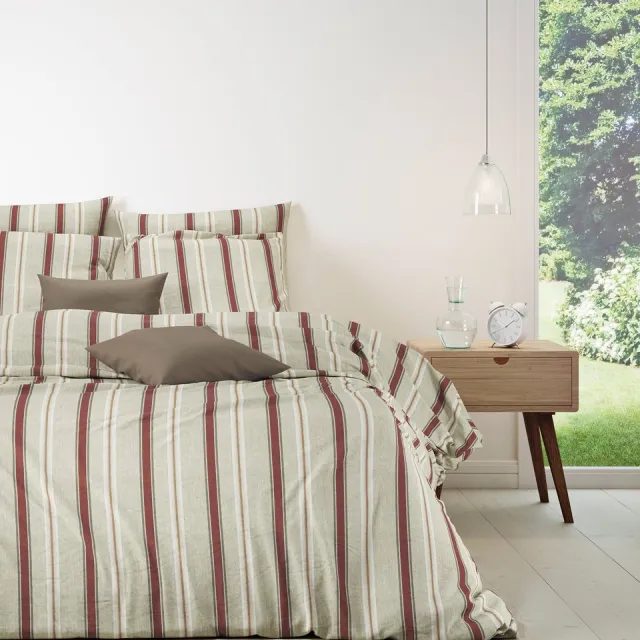 Mistral Home DEKBEDOVERTREK - katoen renforcé - 200 x 200 cm + 2x 65 x 65 cm - tweepersoons - ruiten - roest- Duurzaam Roest/Beige/Grijs