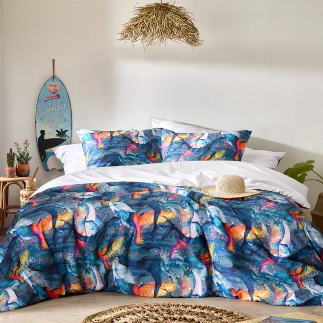 De Witte Lietaer Dekbedovertrek Whales Deep Blue - Katoen Perkal Blauw
