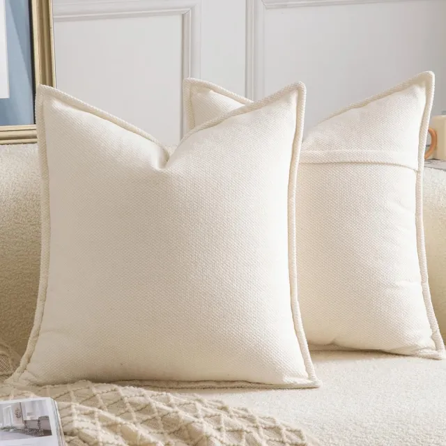 Unyqoos Set van 2 luxe chenille kussenhoezen voor moderne woondecoratie Crème