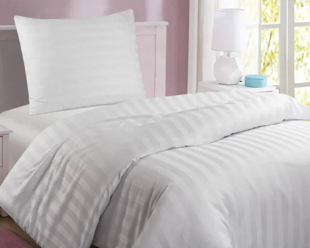 Homéé® Hotel dekbedovertrekset 27mm satijnen streep - Eenpersoons 140x200/220 + 1 sloop 60x70 cm Wit